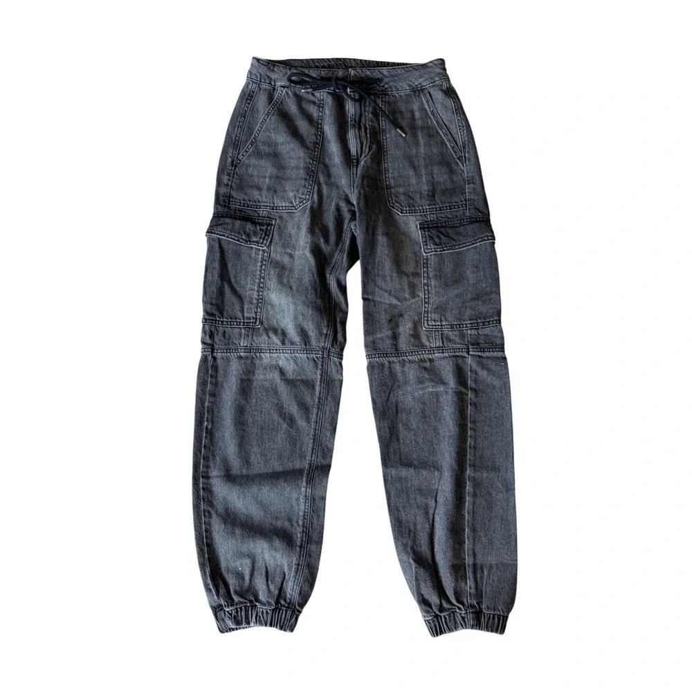 AE Super High-Waisted Cargo Denim Jogger Black Lightweight Soft Denim 2